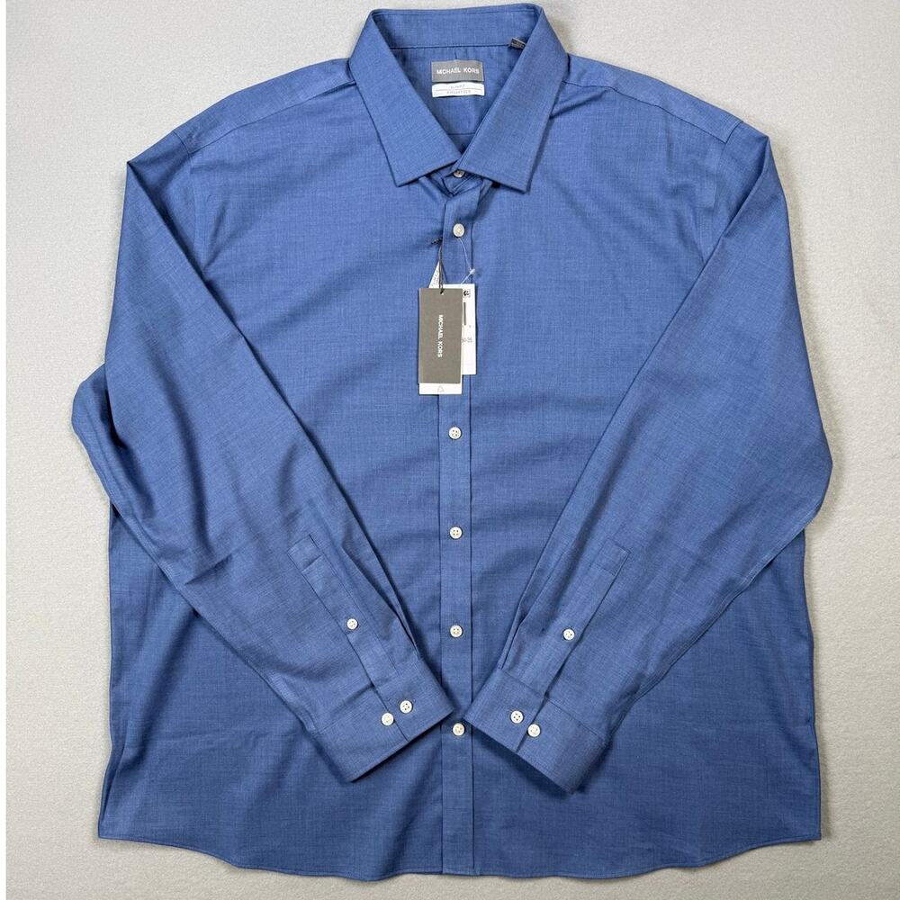 Michael Kors Mens Airsoft Slim Untuck Wrinkle Dress Shirt Blue 18-18.5 34-35 $90